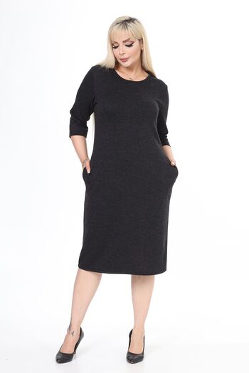 modayız Pocketed Winter Plus Size Anthracite Dress 27B-2470