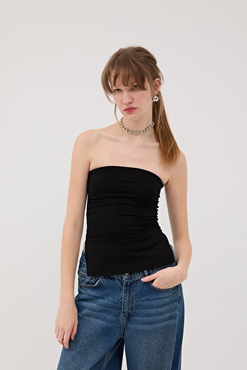 Addax Strapless Blouse B309-k3 - Gathered Design