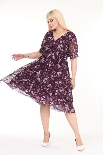 modayız Plus Size Patterned Double Breasted Collar Summer Dress - Short Sleeve 25b-2571
