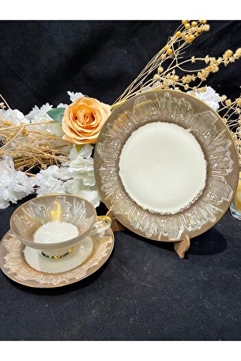 Bavaria Antika Bavaria Şehir Motifli Gold Detaylı Çay-Kahve Trio Fincan Takımı