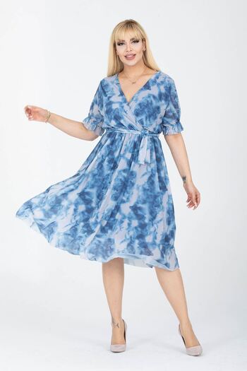 modayız Double Breasted Collar Plus Size Short Sleeve Dress 41C-2414