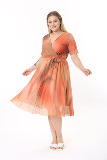 modayız Double Breasted Collar Plus Size Short Sleeve Dress 30A-2530
