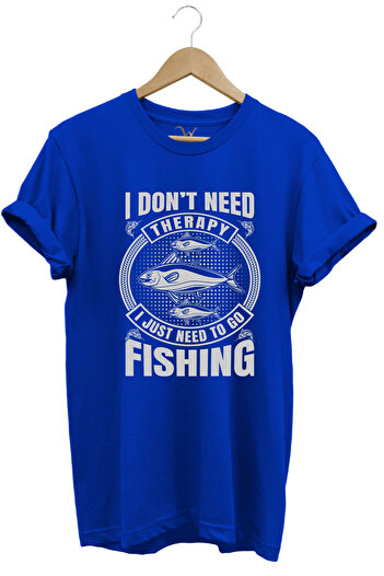 WİDİ Μπλουζάκι Fishing Fisherman Fish Printed 100% βαμβακερό κανονική εφαρμογή μπλε