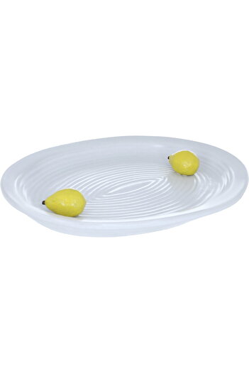 Alsaif Gallery Saif Gallery Porcelain Dessert Plate, 35.9 x 25.7 x 3.8 cm, Oval - White