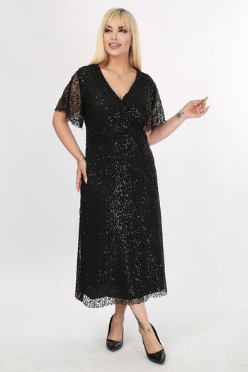 modayız Double Breasted Neckline Plus Size Sequined Evening Dress 20Y-2187