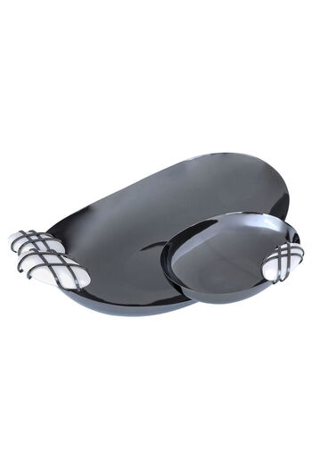 Alsaif Gallery Saif Gallery Stainless Steel Serving Platter, 34 x 24 x 7 cm, 2 Pack - Silver