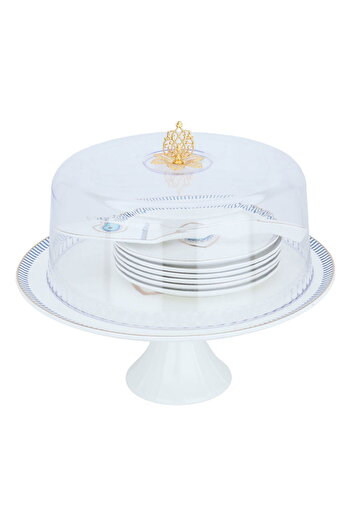 Alsaif Gallery Saif Gallery Porcelain Cake Serving Set, 8 Pieces - White