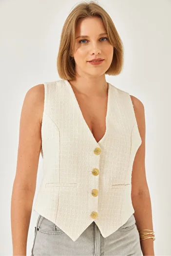 Bianco Lucci Women's Metal Button Detailed Tweed Vest 60155 60271012