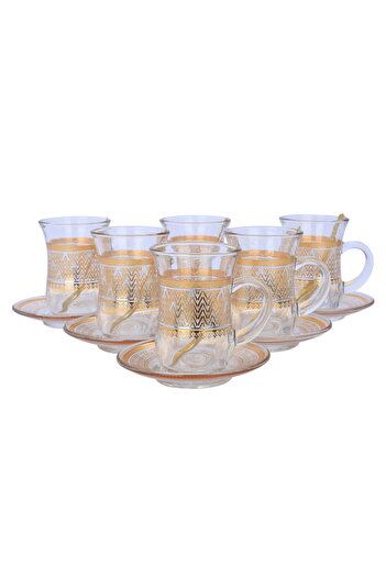 Alsaif Gallery Max 26-piece glass tea and coffee set with gold and silver pattern