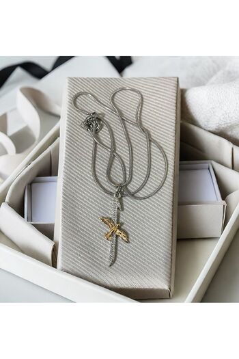 MR Steel Elif Necklace with a Figure of a Bird with a Zircon Stone