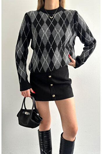 Ugdelia Diamond Patterned Feathered Rose Gold Women's Knitwear Sweater