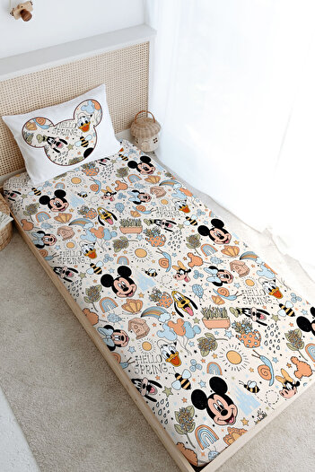 Tuğba Kuğu Single Fitted Sheet Set - Cartoon Series - Little Mouse and All His Friends Pattern