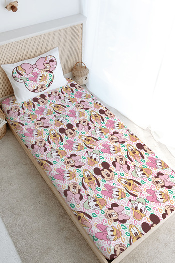 Tuğba Kuğu Single Fitted Sheet Set - Cartoon Series - Mini Mouse and Friends Pattern with Cute Dress