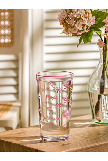LC Waikiki 500 ml Glass Water Cup - Bow Printed, Stylish Design