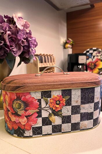 MAKRİ HOME Metal Bread Holder - Floral Pattern, Domestic Production, Bread Basket (34 cm X 19 cm X 16 cm)