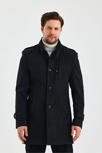 TREND KOMBİN Men's Slim Fit Anthracite Cashew Coat