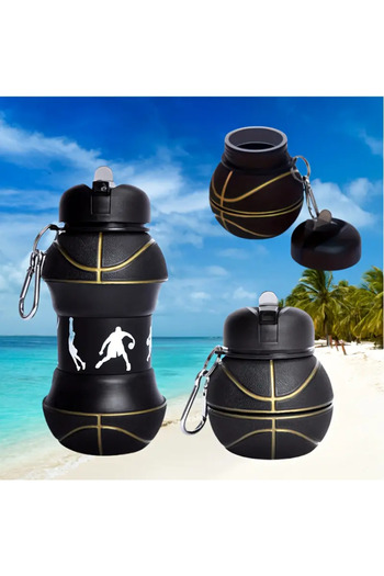 ANI OFİS KIRTASİYE A K Silicone Water Bottle with Basketball Design - Foldable, Leak Proof, and Portable