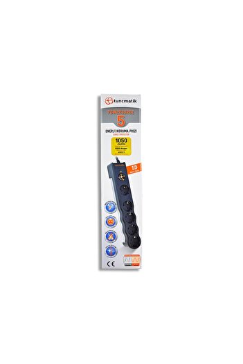 Tunçmatik Beşli Akım Korumalı Priz Siyah Powersurge Tsk6136