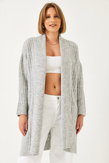 Bianco Lucci Women's Wide Cut Ribbed Knitwear Cardigan