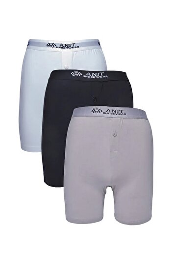Anıt Cotton Lycra Long Leg Boxers 3-Piece Black-Grey-White