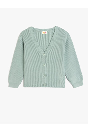 Koton V-Neck Buttoned Long Sleeve Basic Knitwear Cardigan