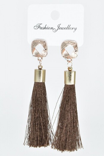 AKIN AKSESUAR HEDİYELİK Asymmetrical Design Figured Tasseled Long Gold Earrings