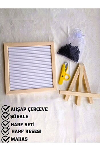 fikirstore Ahşap Şövaleli Ahşap Çerçeveli Özelleştirilebilir Mesaj Panosu Yazı Tahtası Seti