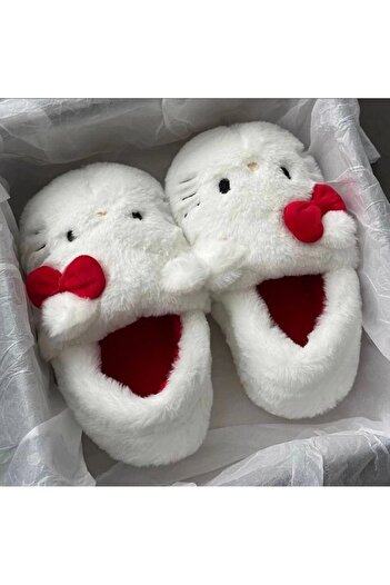BROOD's Hello Kitty Yumuşak Tüylü Peluş Panduf Unisex Terlik