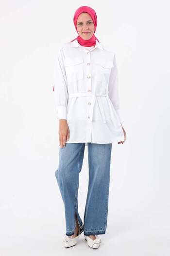 ALLDAY White-Applique Pocket Shirt Tunic