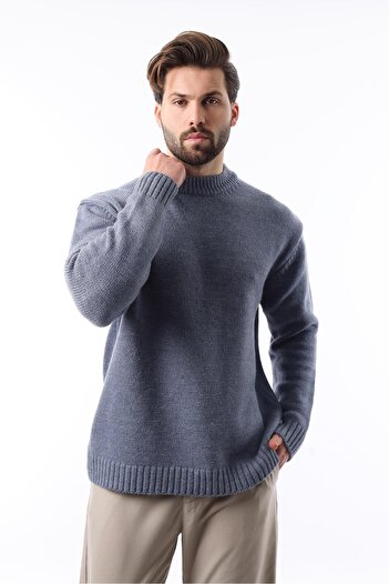 Madmext Indigo Crew Neck Overfit Men's Knitwear Sweater E7402