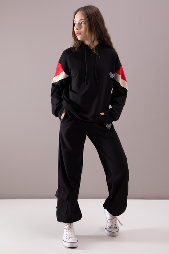 Cansın Mini Black Cargo Pocket Girl's Logo Διπλό Σετ 19866