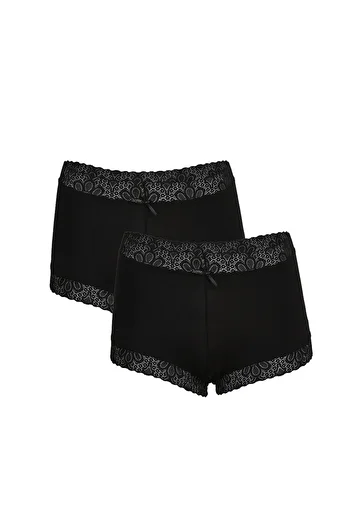 Akbeniz Boxer din bumbac pentru femei Fashion Line, 2 piese, negru 40265
