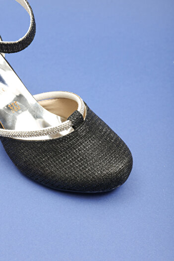 ALTUNTAŞ Comfortable Evening Dress Shoes with Stone Detail for Girl - Silvery Black Heels