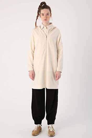 ALLDAY Ecru-Zip Sweat Cardigan