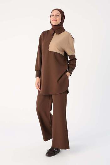 ALLDAY Bitter Brown-Two Color Glitter Detailed Trousers Suit
