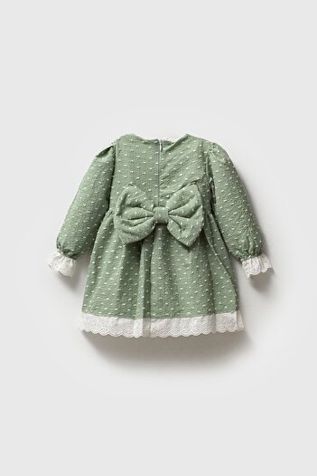 Magu Bow Print Cotton Lined Lace Dress Girl