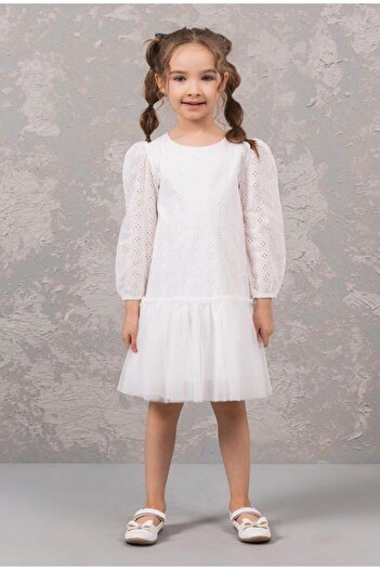 Magu Girl's Cotton Laced Tulle Skirt Dress