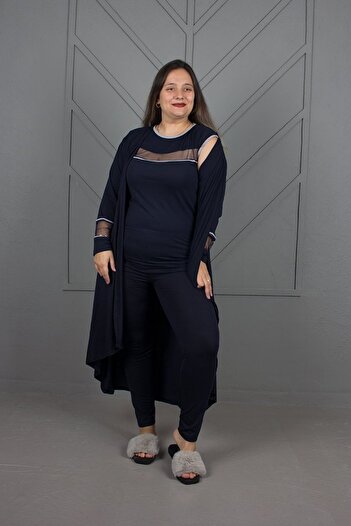 Truva XXL Plus Size Dressing Gown Nightgown Dark Blue
