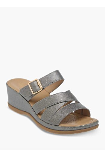 Flora Bella by Shoexpress Flora Bella Textured Slip-On Wedge Heel Sandals with Buckle Detail