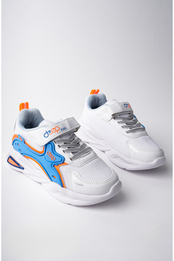 McDark Rubber Laced White Blue Orthopedic Non-Yellowing Sole and Velcro Unisex Children's Shoes