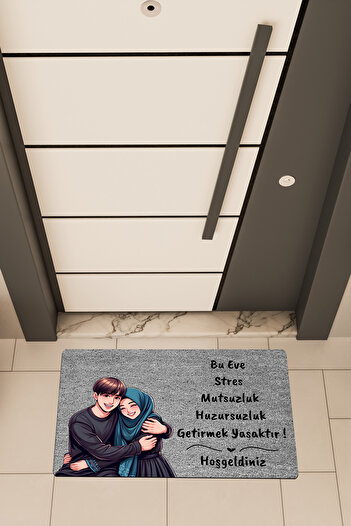Dormot High Quality Digital Printing Gray, Blue Turban Couple Themed Door Front Mat