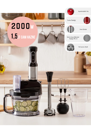Karaca 1.5Liter Stainless steel blades - Double Deck, 4 Blades Turbo Food Processor 2000W