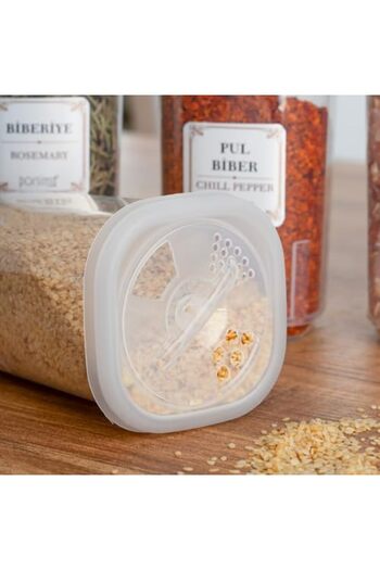 STOREMAX Brfshop 1060 12-Piece Rotating Lid Seasoning Container Set with Labels - Transparent Lockable Lid 350 C