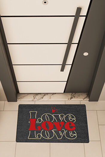 Dormot High Quality Digital Printing Black, Triple Love Theme Door Front Mat