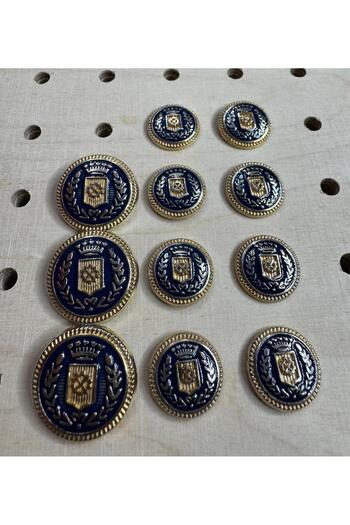 BALIM ÖRGÜ EVİ Gold Color Blue Painting Blazer Coat and Overcoat Button Set