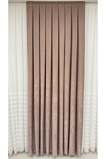 Fon Dünyası Velvet Textured Luxury Background Curtain Dusty Rose Close Pleat (Single Wing)