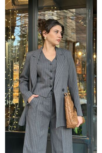 npopicom Jacket Vest Palazzo Trousers 3 Piece Suit