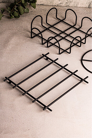 Snippy 3-Piece Black Tableware Set - Presentation Holder, Roll, Napkin Holder and Trivets Bread Kitchen Organizer