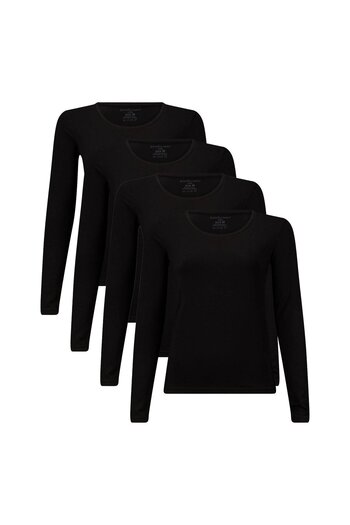 Bamboo Basics Damen T-Shirt, 4er Pack - LARA Longsleeve, Unterhemd, Rundhals, uni