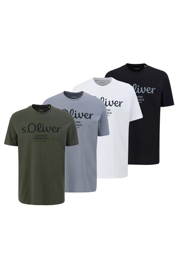 s.Oliver Herren T-Shirt, 4er Pack - Basic, Logoprint, Rundhals, Baumwolle